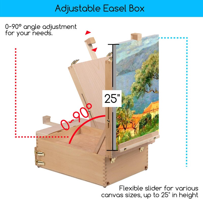 MEEDEN Large Tabletop Easel Sketchbox, Adjustable Solid Beech Wood Desktop Easel Box, Travel Easel for Artists, Table Top easels for Painting, Wooden Art Storage Box for Artist, Adults & Beginners - Image 4